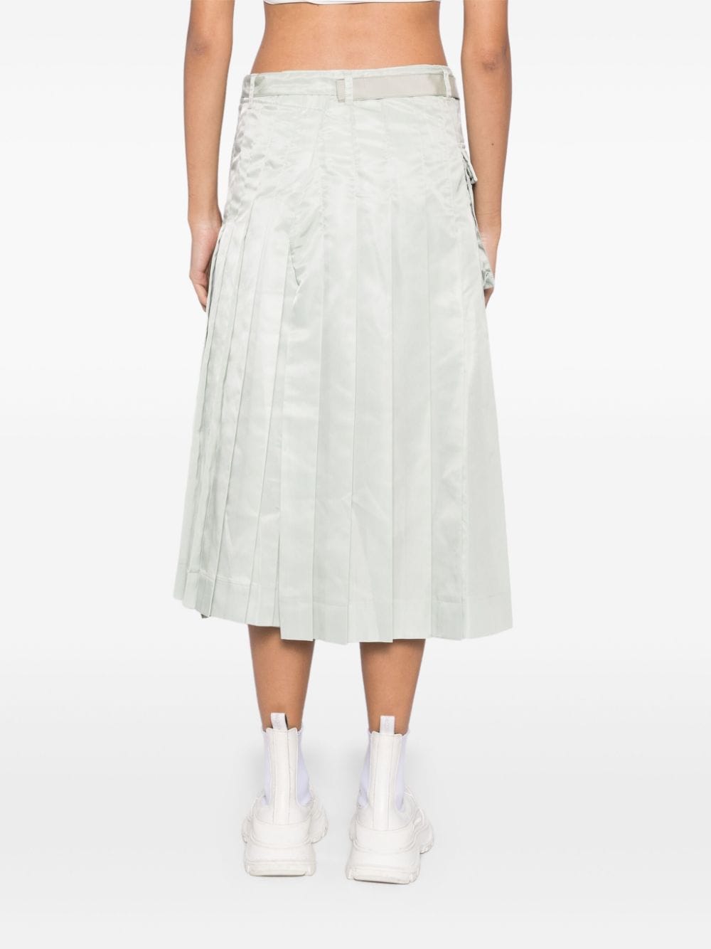 Shop Sacai Pleat Belted Skirt In Green