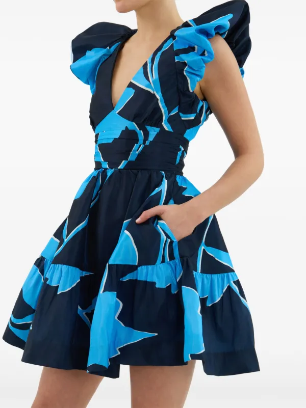 【REBECCA VALLANCE】AZZURRA MINI Vネック オープンバック ミニ Rebecca Vallance Azzurra Mini Dress | Blue | FARFETCH