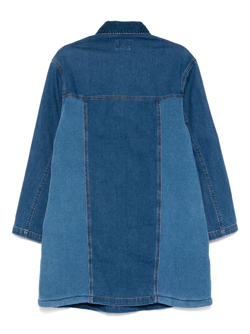 Shop Izzue Knit Panelled Denim Mini Dress In Blue