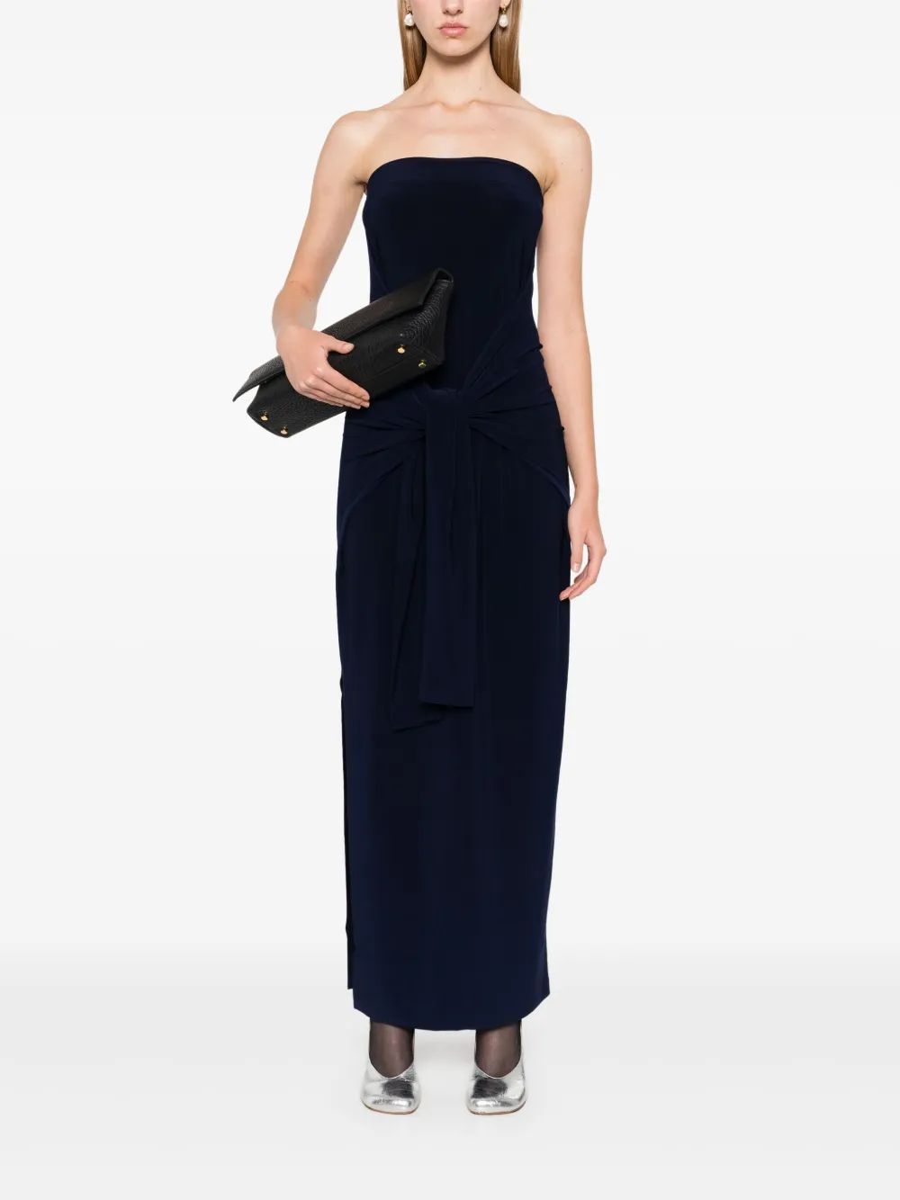 Norma Kamali side-slit off-shoulder gown - Blauw