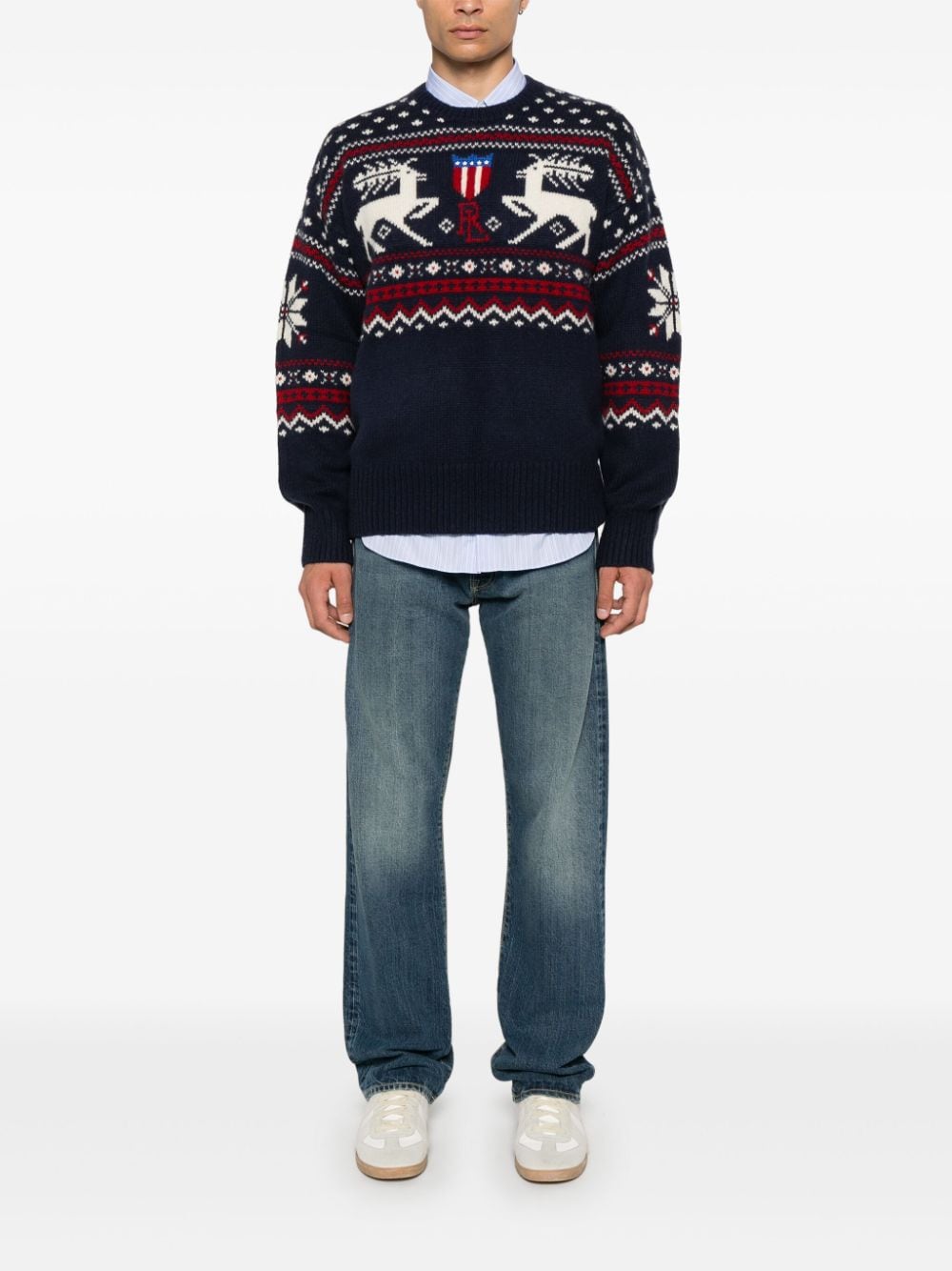 Polo Ralph Lauren reindeer-patterned wool sweater - Blauw