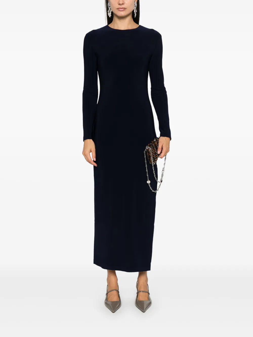 Norma Kamali side-slit crew-neck gown - Blauw