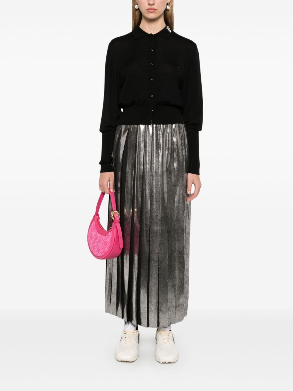 Shop Msgm Pleated Midi Skirt In Black