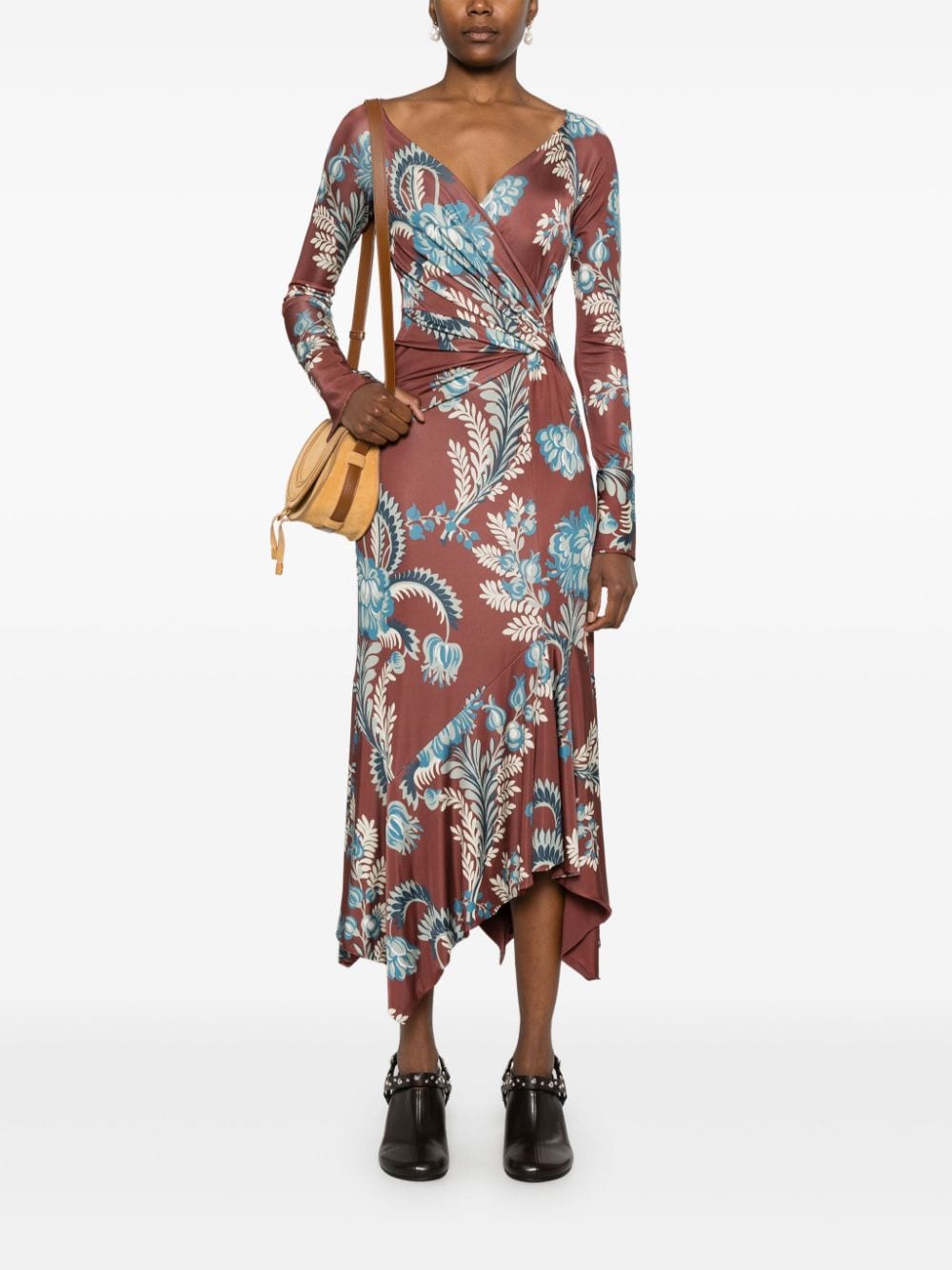 ETRO Jersey maxi-dress met bladerprint - Bruin