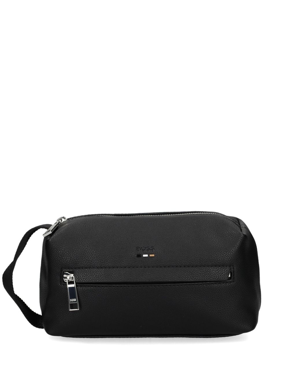 BOSS debossed-logo faux-leather washbag - Black