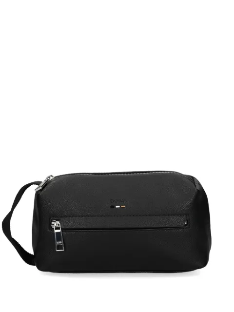 BOSS debossed-logo faux-leather washbag