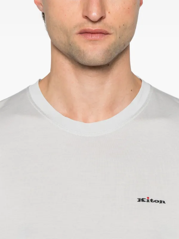 Tシャツ・カットソー Kiton SS25 Logo embroidery t-shirt (UMK0719HE30 002) Kiton logo-embroidered Cotton T-shirt | Blue | FARFETCH JO