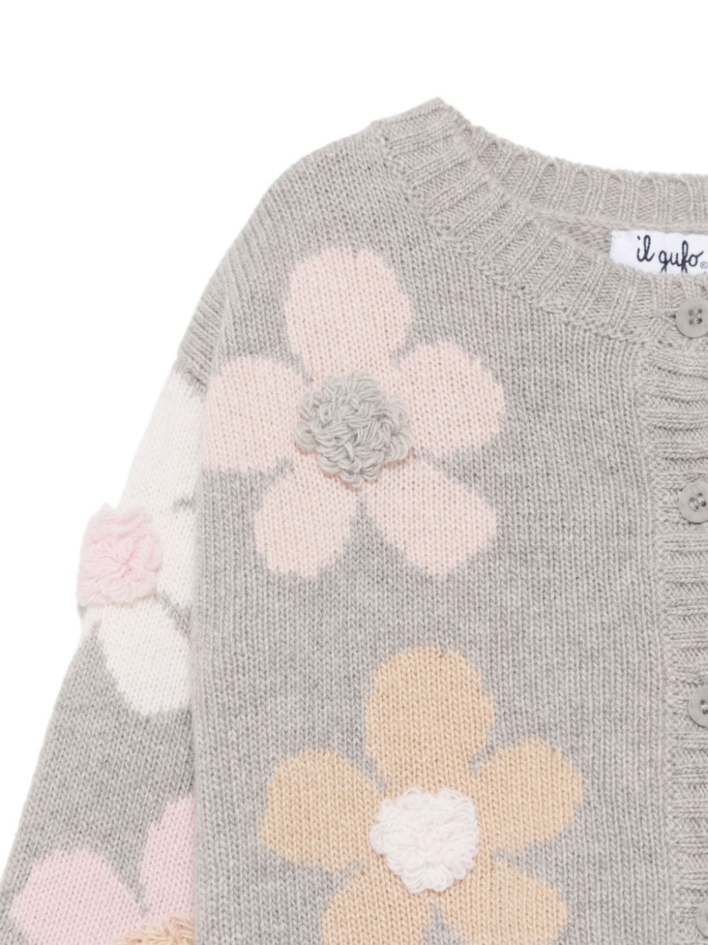 Shop Il Gufo Floral-intarsia Wool Cardigan In Grey