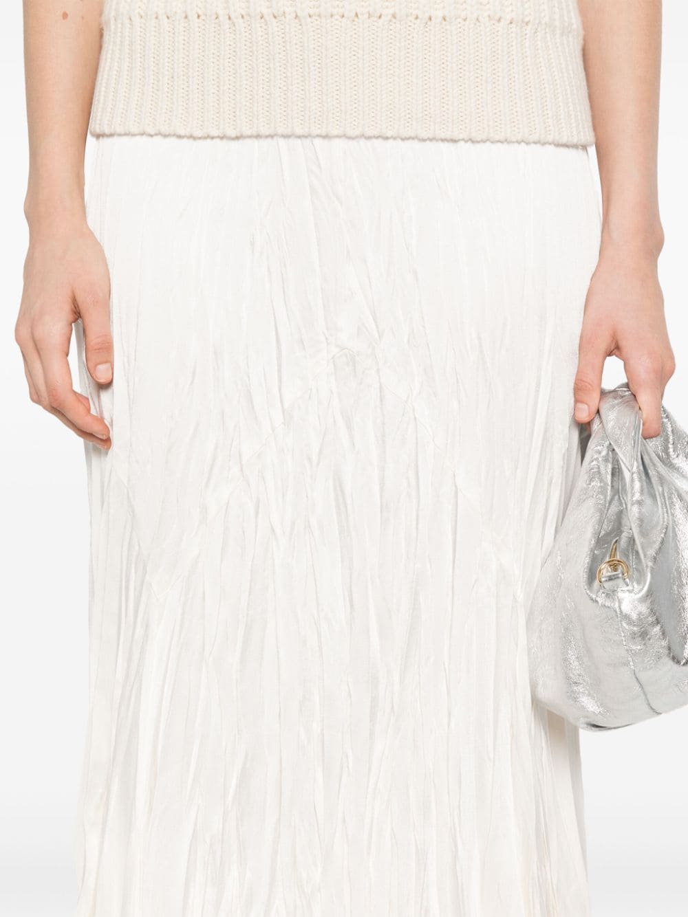 Shop Michael Kors Satin Charmeuse Midi Skirt In Neutrals