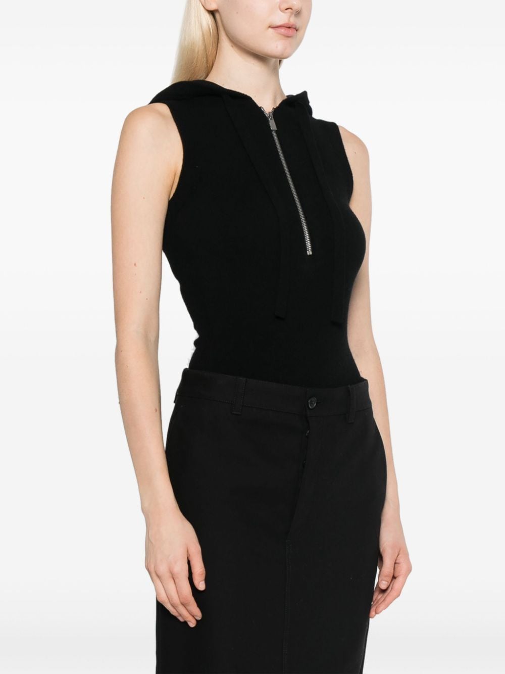 Shop Michael Kors Zip-up Hooded Bodysuit In Black