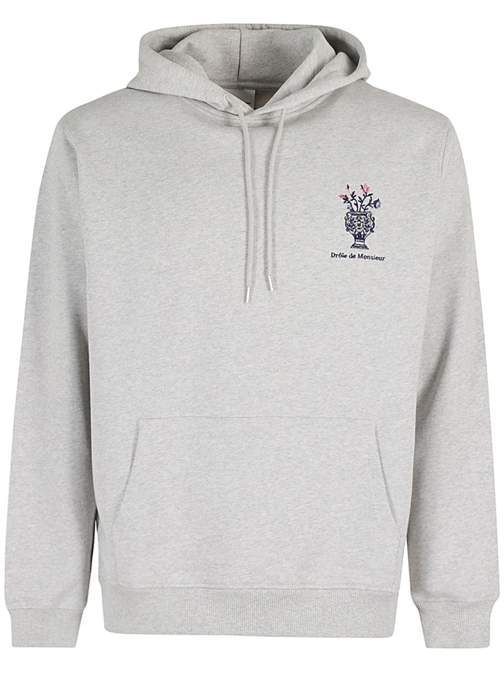 Shop Drôle De Monsieur Logo-embroidered Cotton Hoodie In Grey