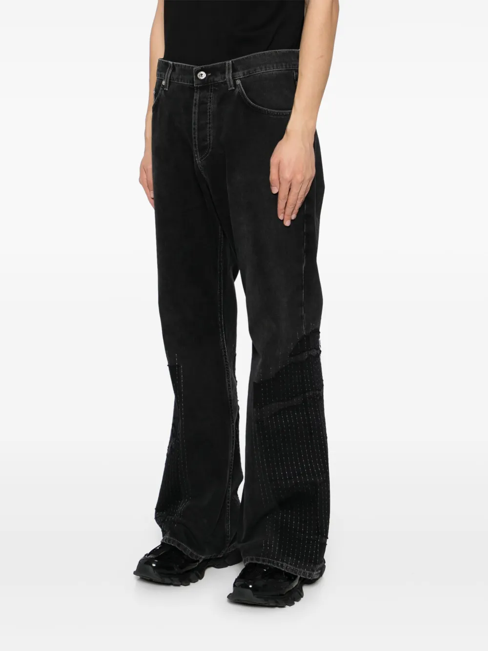 Off-White Flared jeans met patchwork Zwart