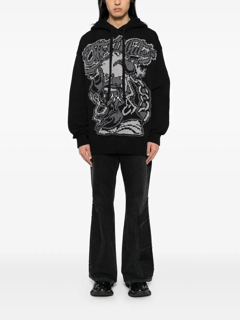 Off-White Flared jeans met patchwork - Zwart