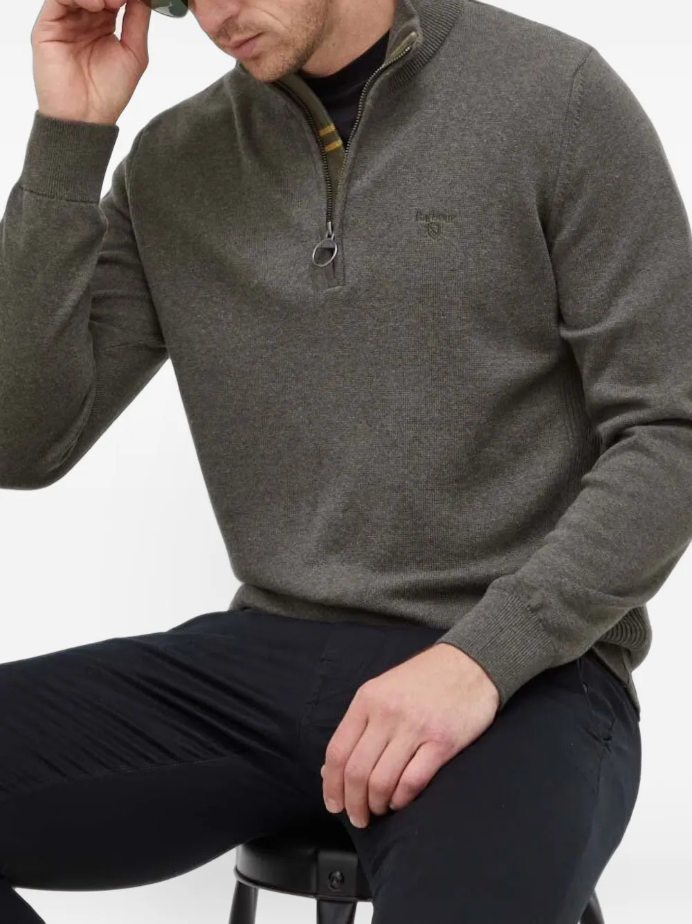 Barbour cotton quarter-zip sweater Grijs