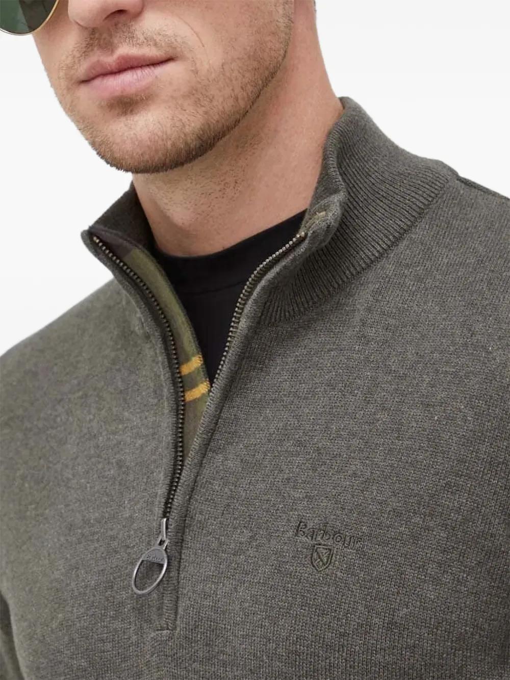 Barbour cotton quarter-zip sweater Grijs