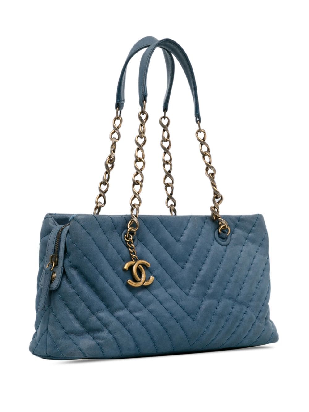 CHANEL Pre-Owned 2010-2011 kleine Surpique shopper van kalfsleer met chevron streep - Blauw