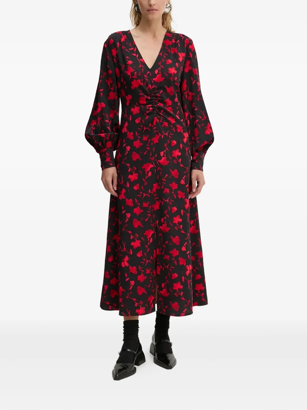 Gestuz floral balloon-sleeve dress - Schwarz