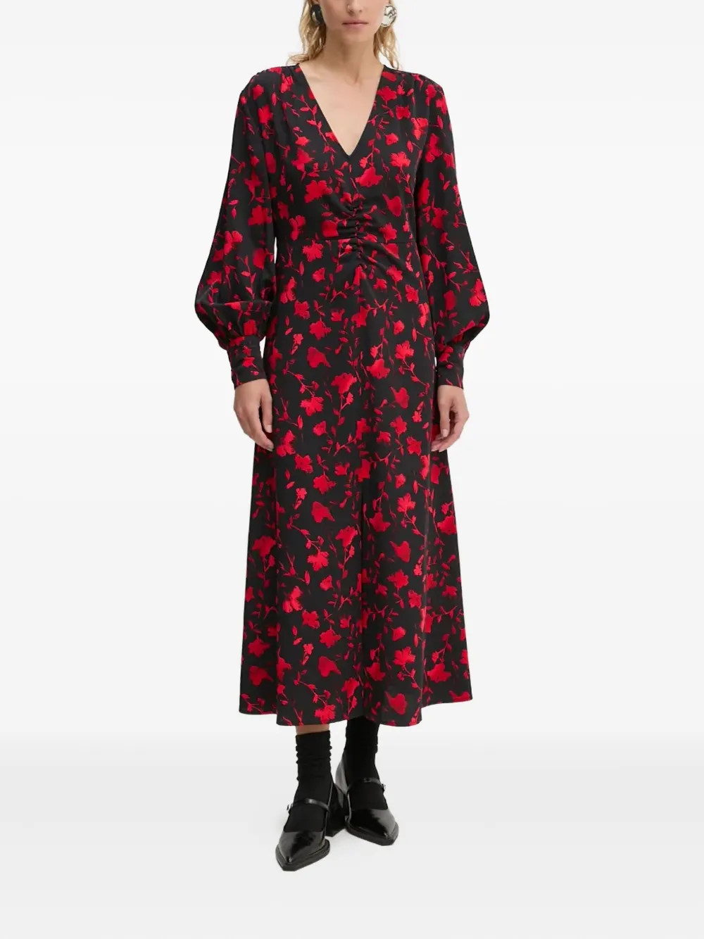 Gestuz Jurk met ballonmouwen en bloemenprint - Zwart
