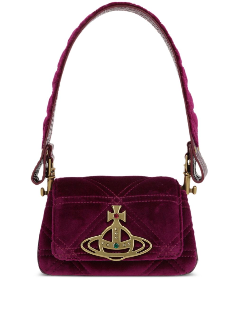 Orb-plaque velvet shoulder bag