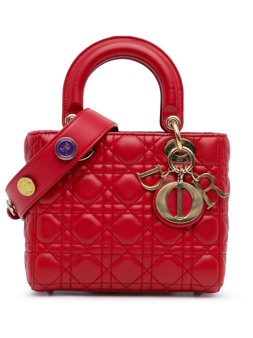 Christian Dior Pre-Owned 2017 Small Lambskin Cannage Lucky Badges My Lady Dior satchel - Red