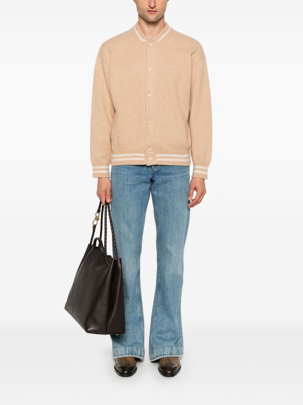 Shop Laneus Knitted Bomber Jacket In Neutrals