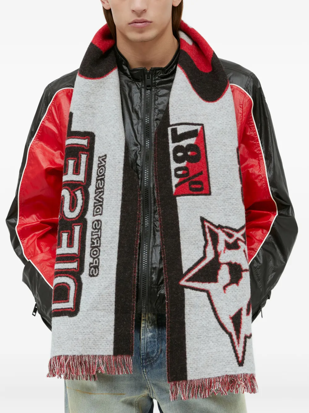 Diesel Sjaal met geborduurd logo Rood