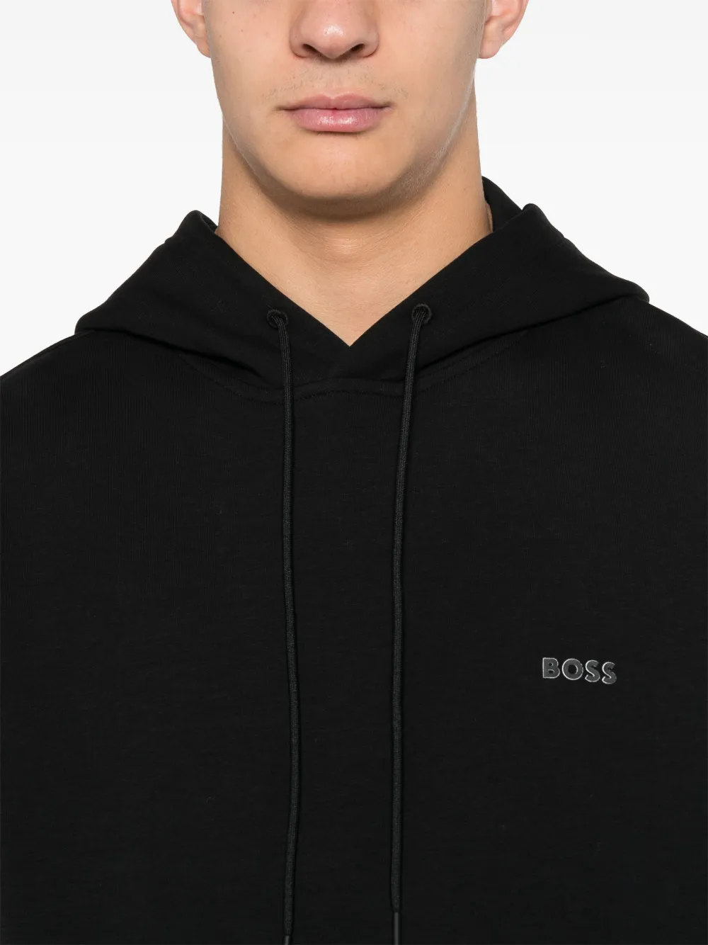 BOSS Hoodie met logo-reliëf Zwart