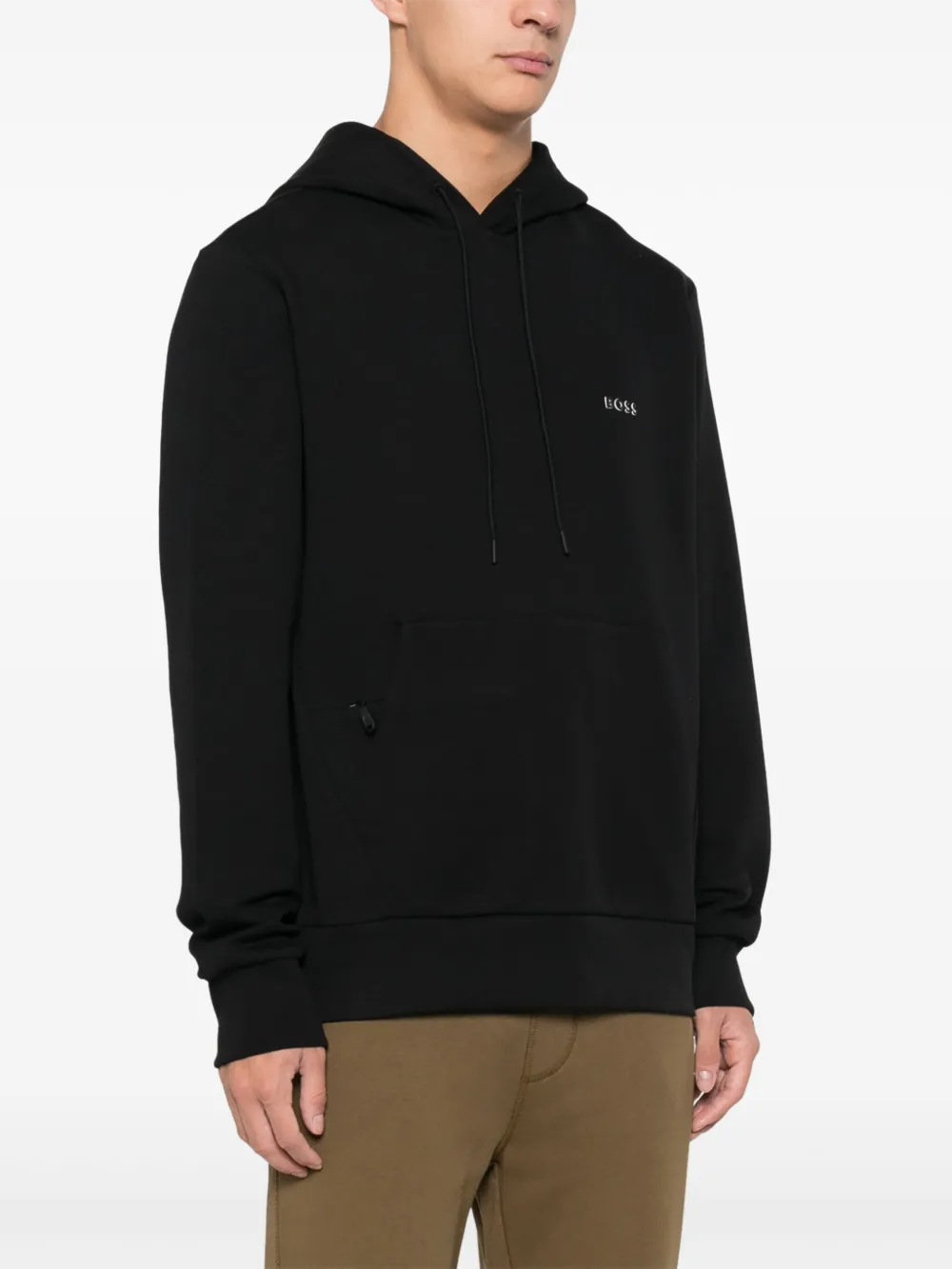 BOSS Hoodie met logo-reliëf Zwart