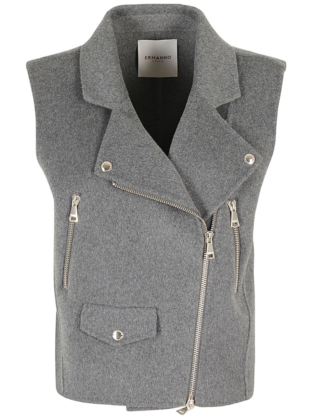 Shop Ermanno Firenze Sleeveless Biker Jacket In Grey