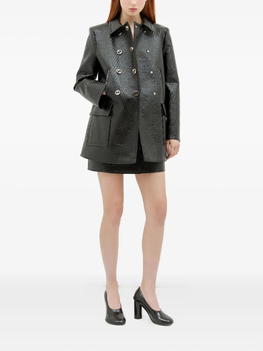 Gucci double-breasted textured coat | Black | Image 1
