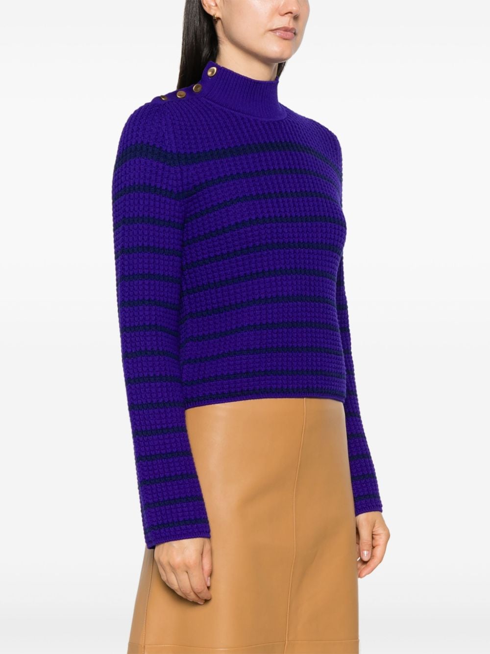 Shop Forte Forte High-neck Striped Sweater In Blue