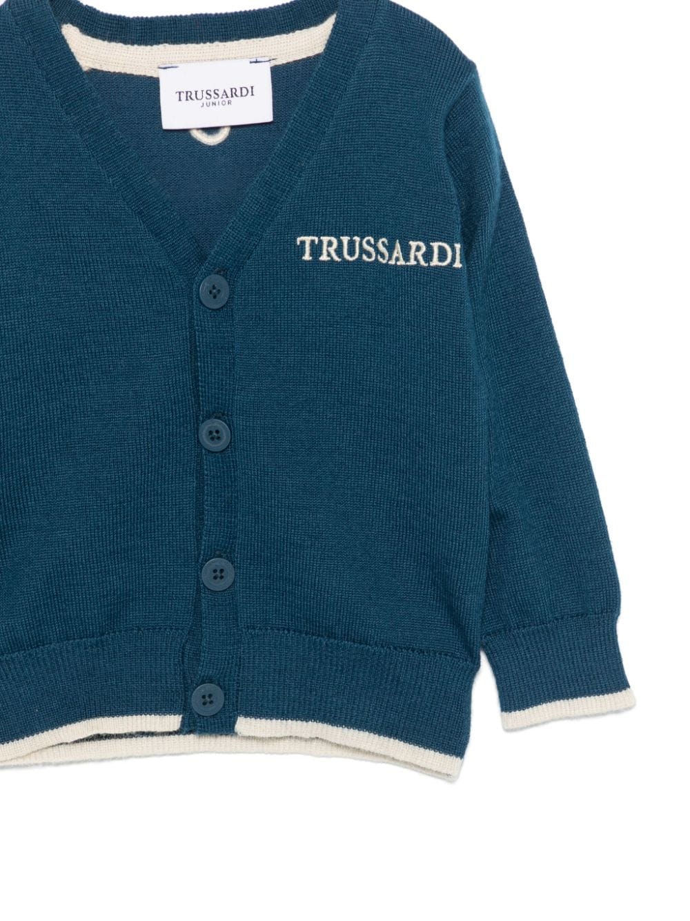 Shop Trussardi Junior Logo-embroidered Cardigan In Blue