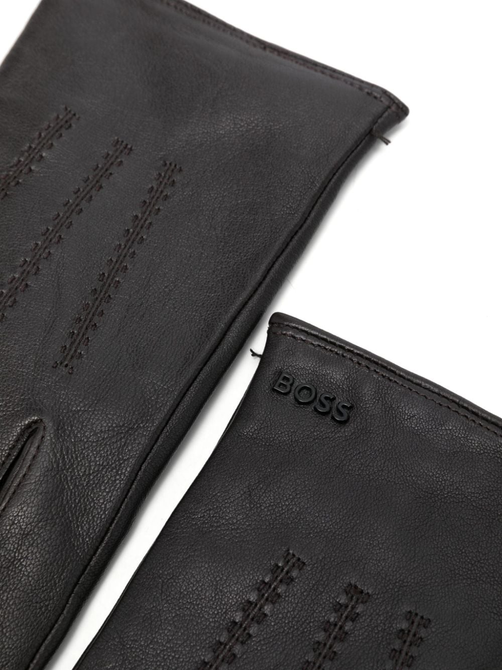 BOSS logo-lettering leather gloves - Bruin