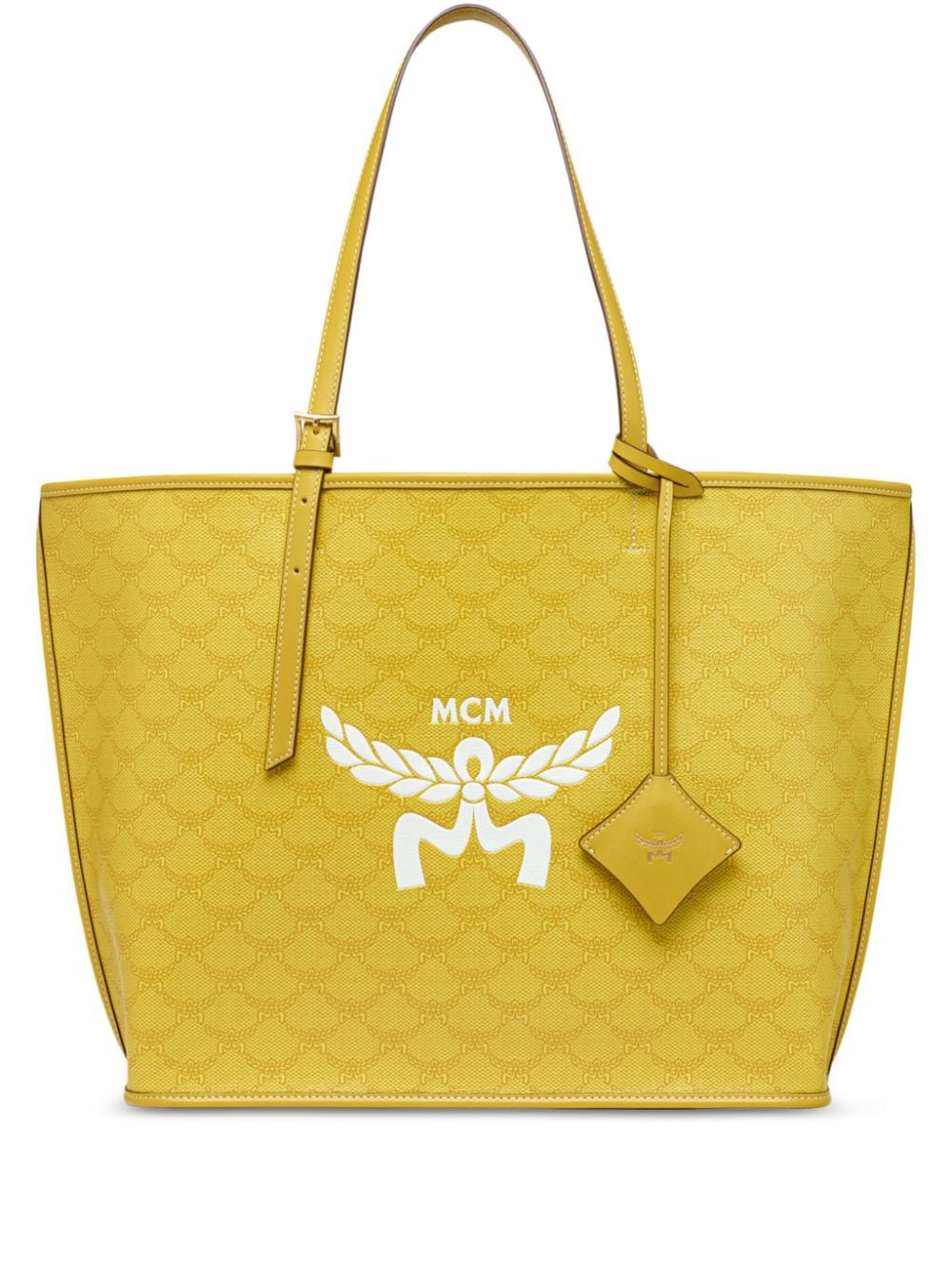 Shop Mcm Logo Tote Bag In Yellow