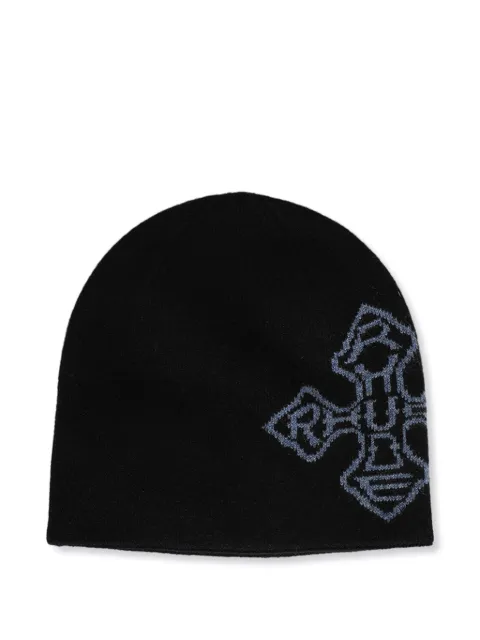 RHUDE cross-logo knitted beanie hat