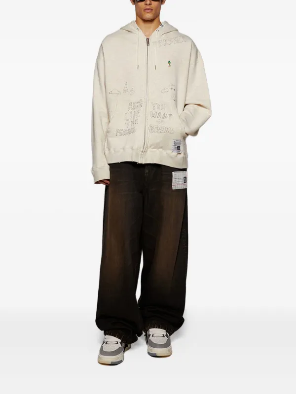 Maison MIHARA YASUHIRO Distressed zip-up Hoodie | Neutrals
