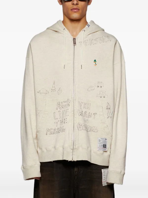 Maison MIHARA YASUHIRO Distressed zip-up Hoodie | Neutrals