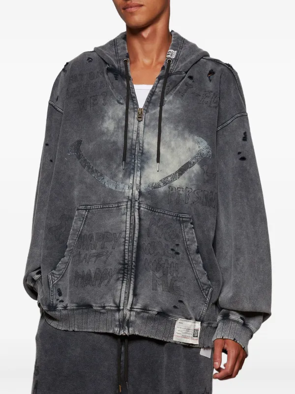 トップス Maison MIHARAYASUHIRO/Distressed Hoodie Maison MIHARA YASUHIRO Distressed zip-up Hoodie | Black