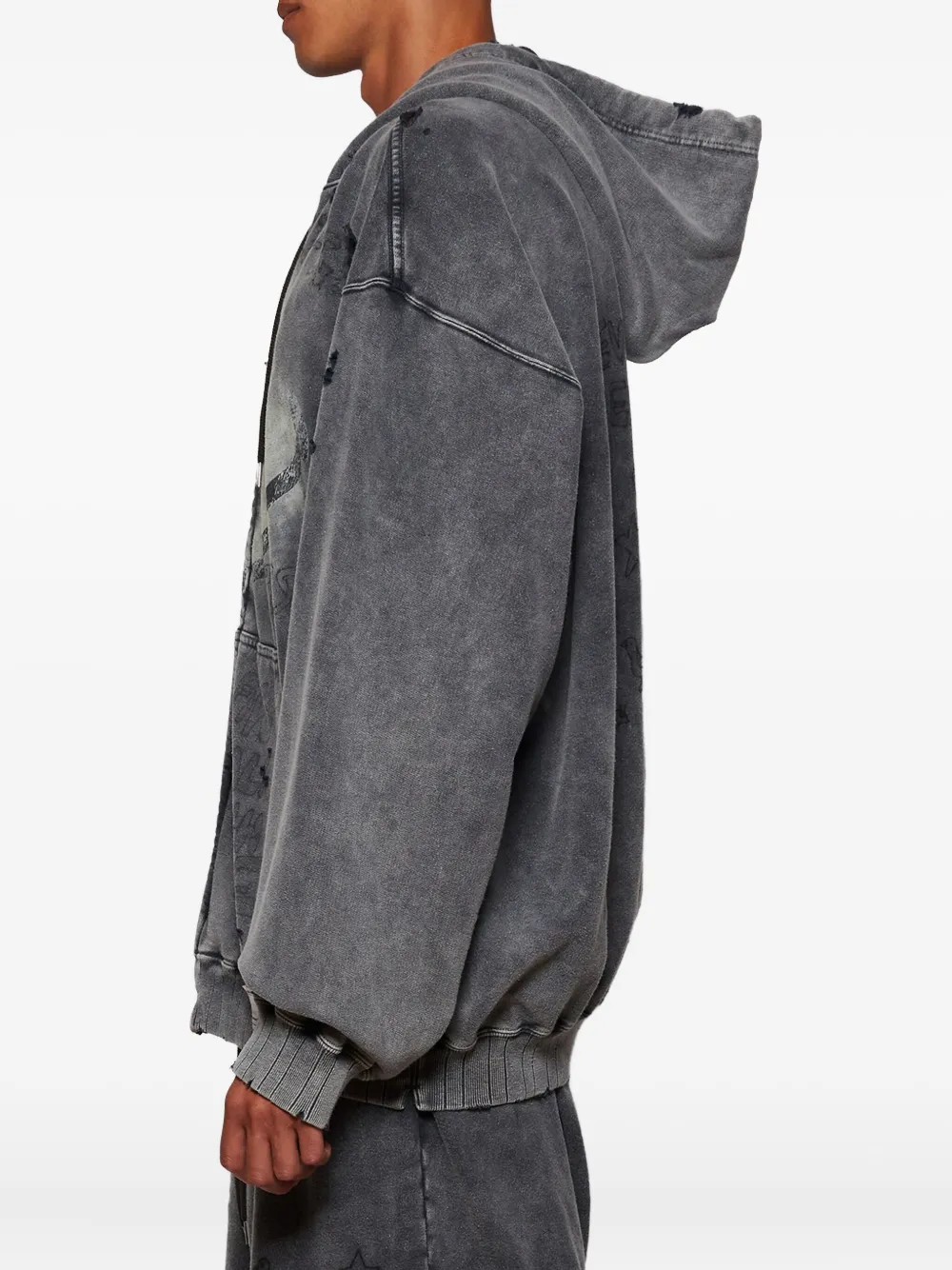 Miharayasuhiro Distressed Zip-up Hoodie In Brown