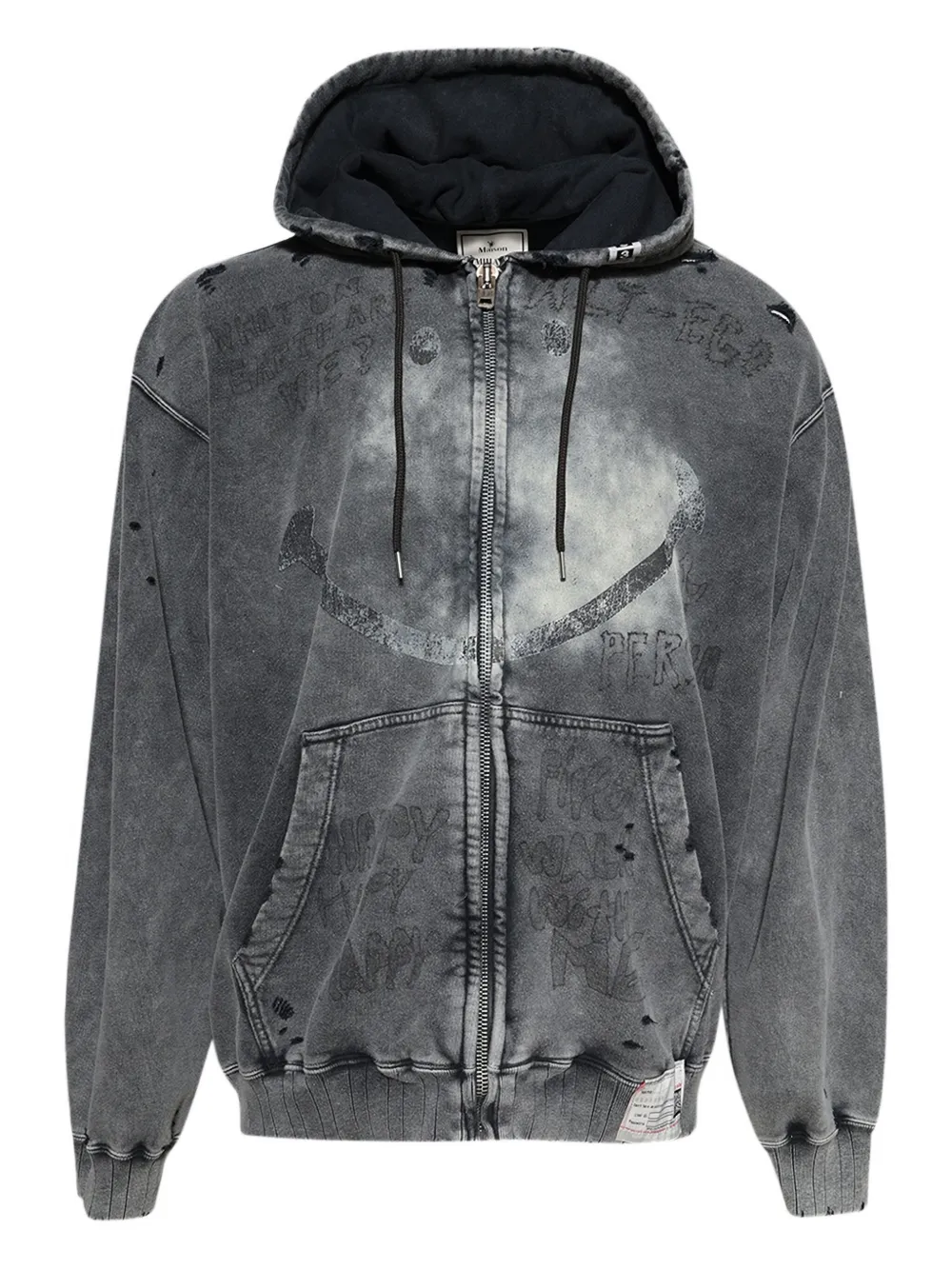 Miharayasuhiro Distressed Zip-up Hoodie In Brown