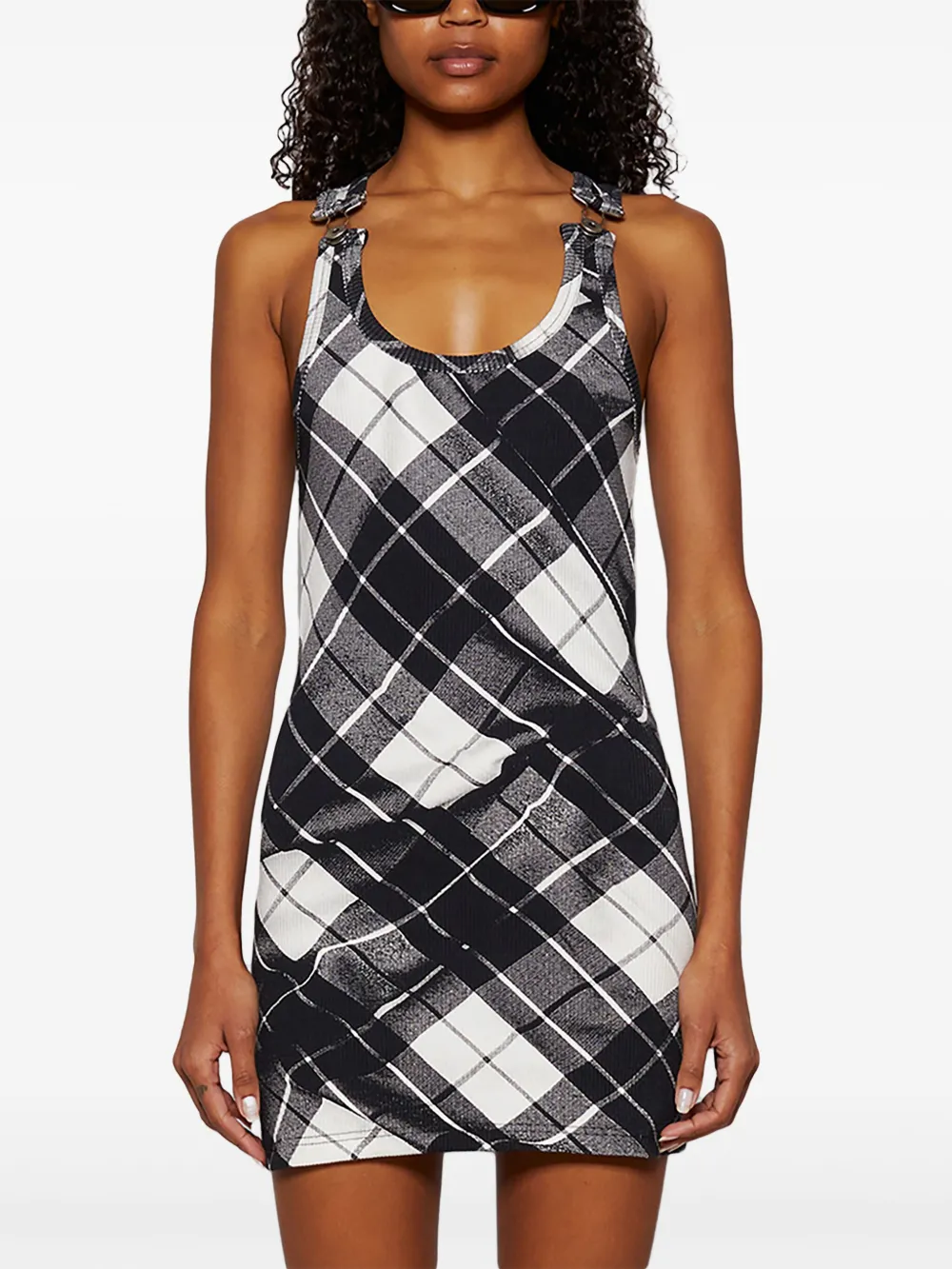 Jean Paul Gaultier Strapped Tartan Dress In Black