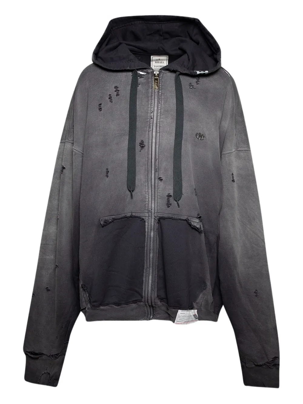 Maison MIHARA YASUHIRO distressed zip-up hoodie | Black | Image 1