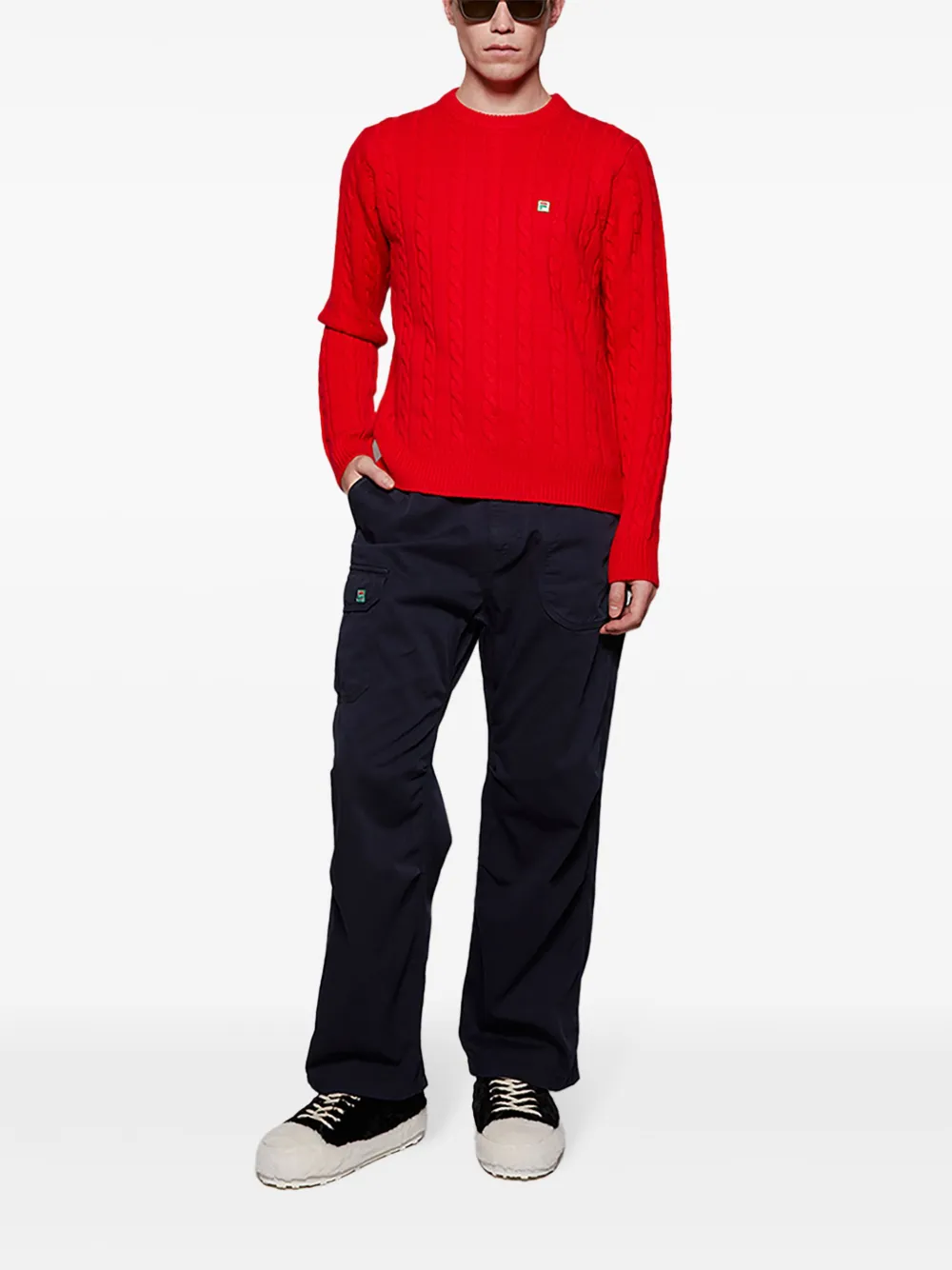 Fila Cable Knit Crew Neck Jumper In Red