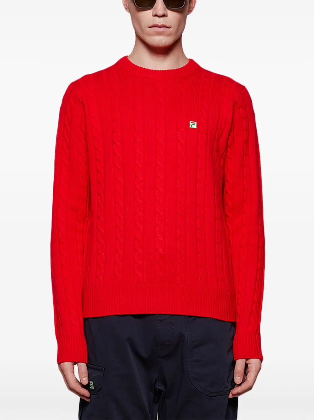 Fila Cable Knit Crew Neck Jumper In Red