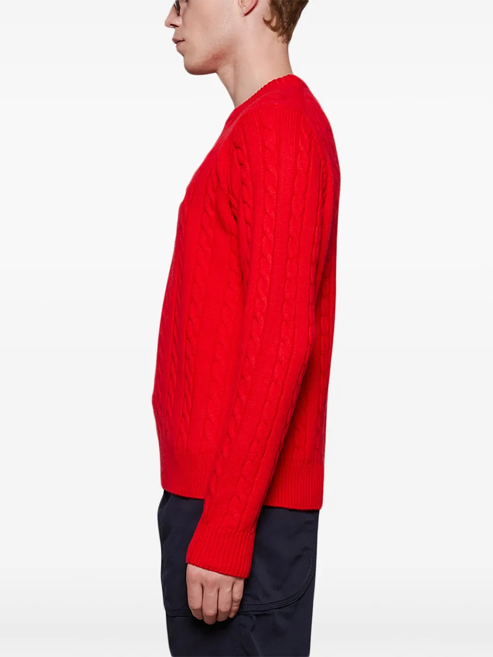 Fila Cable Knit Crew Neck Jumper In Red