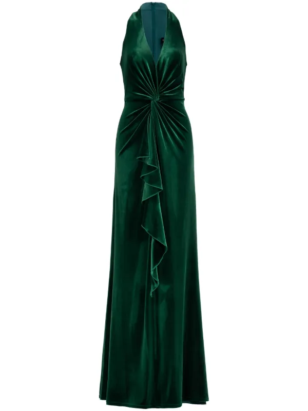 Tadashi Shoji Cider Twist-Drape Velvet Gown Green FARFETCH