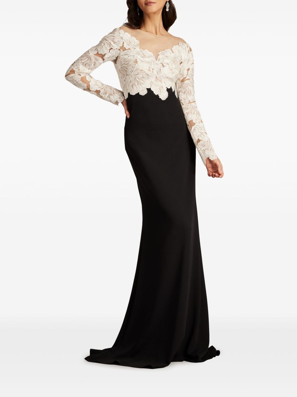 Shop Tadashi Shoji Floral-embroidered Gown In Black