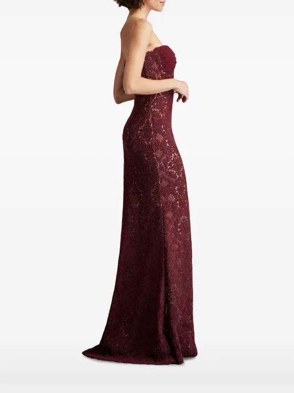 Tadashi Shoji Kohli Strapless Lattice Embroidered Gown Red