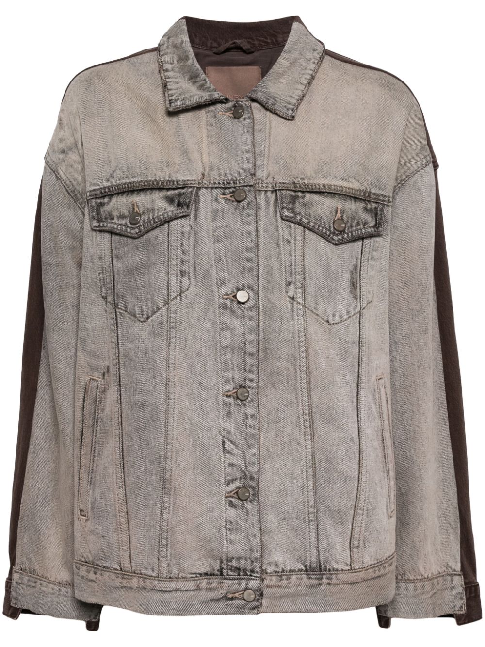 Shop Jnby Patchwork Denim Jacket In Neutrals