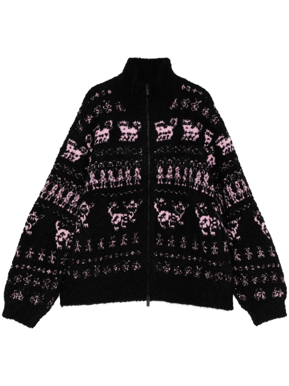 Shop Jnby Jacquard Zip-up Cardigan In Black